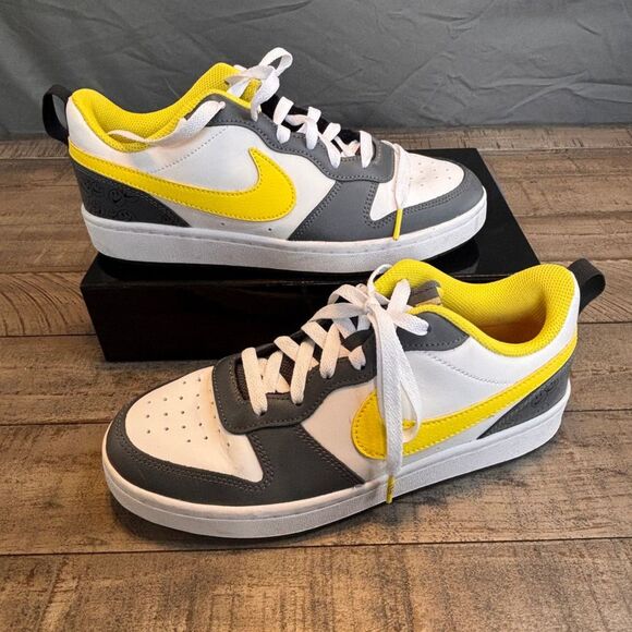 Nike Court Borough Low 2 – Gray, White & Yellow Smiley – Size 6.5Y (Youth) - Picture 1 of 6